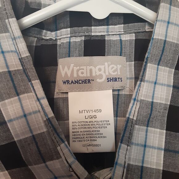 Wrangler WRancher Western Mens L Pearl Snap Short Sleeve Plaid Cowboy EUC - Picture 6 of 9